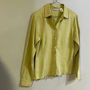 [4]Tommy Bahama Pineapple Pattern Yellow Green  Cropped Silk Button Down Shirt